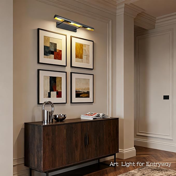 Matte Black Picture Lights for Wall, 3-Light Bronze Gallery Light, Warm White