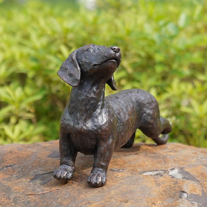Dog Statues Outdoor Dachshund Décor - Wiener Dog Garden Statue Made of Resin Material Sausage Statue Dark Brown 12.75 * 4 * 8.5 inch for Patio Lawn Yard Porch Garden Gift Figurine
