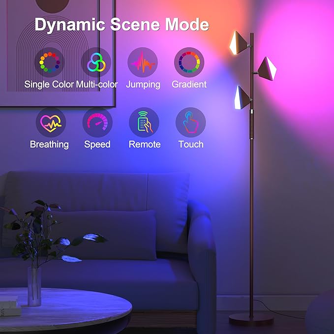 RGB Tree Floor Lamp for Living Room, Stepless Dimmable Tall Standing Lamp