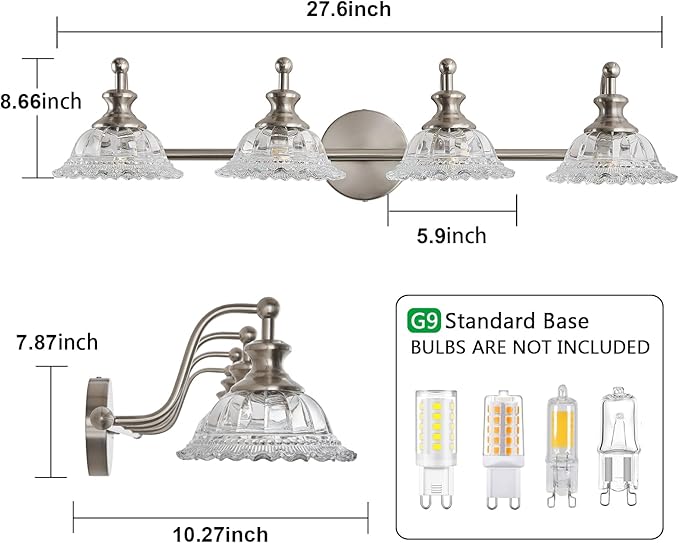 29.7" Bathroom Light Fixtures Brushed Nickel 4 Light Vanity Light