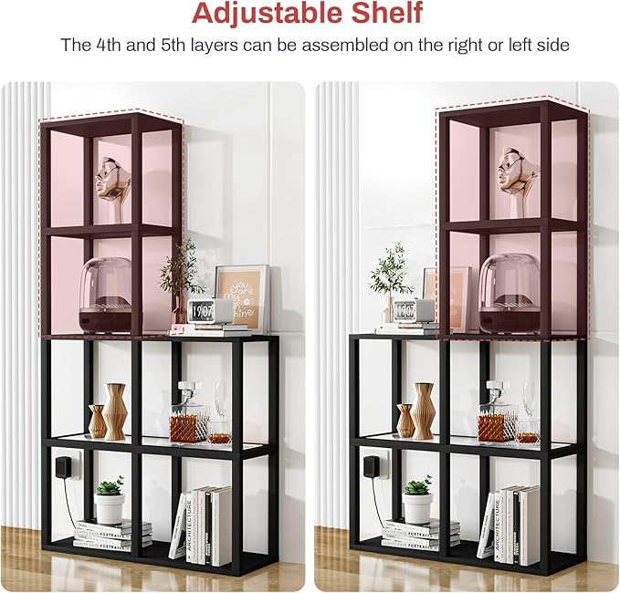 Display Shelf with LED Light Standing Floor Lamp with Glass Storage Shelves