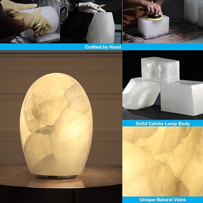 Natural Calcite Stone Lamp – Handcrafted from Solid Crystal Stone, Dimmable