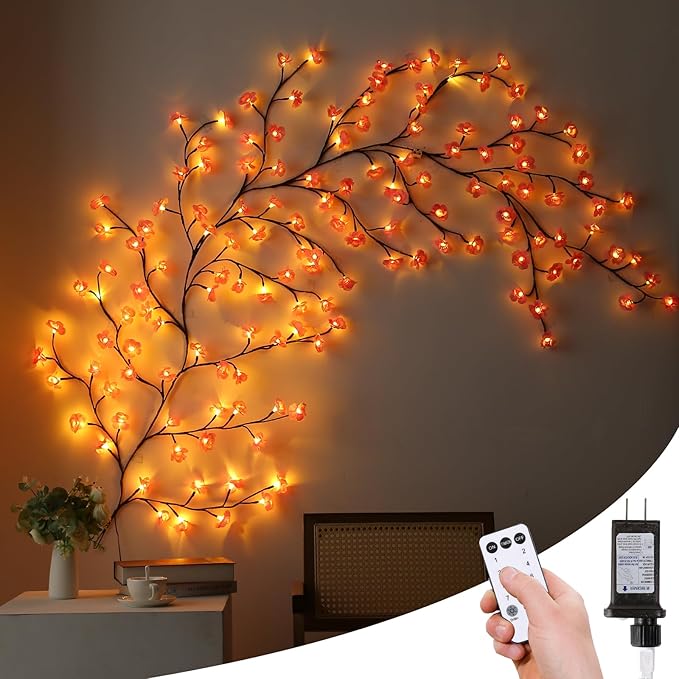 Cherry Blossom Lights with Remote, 7.5 Ft 144 Flowers Enchanted Willow Vine