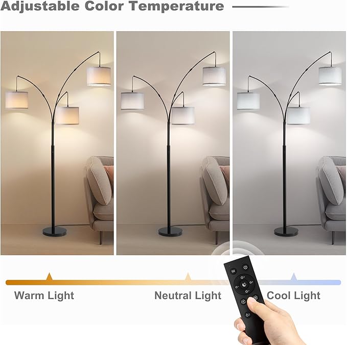 Floor lamp with Remote, 3 Light Arc Floor Lamps