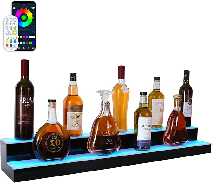 Led Lighted Liquor Bottle Display Shelf, 40 Inch 2 Tier Whiskey Rack, Support