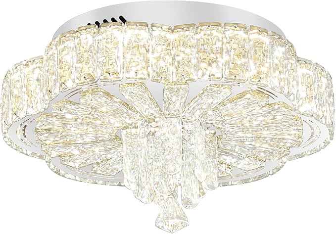 Modern Empire Crystal Chandelier Silver 16inches Crystal Raindrop Ceiling Light