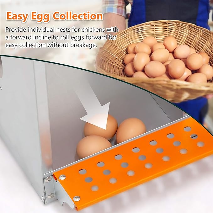 Chicken Nesting Boxes, 8 Rooms Hens Nest Box, Metal Poultry Nest Box Wall Mount for Chickens Egg Laying Box Collection Vented Holes Chicken Coop Cages Equipment, Orange (8 Rooms)