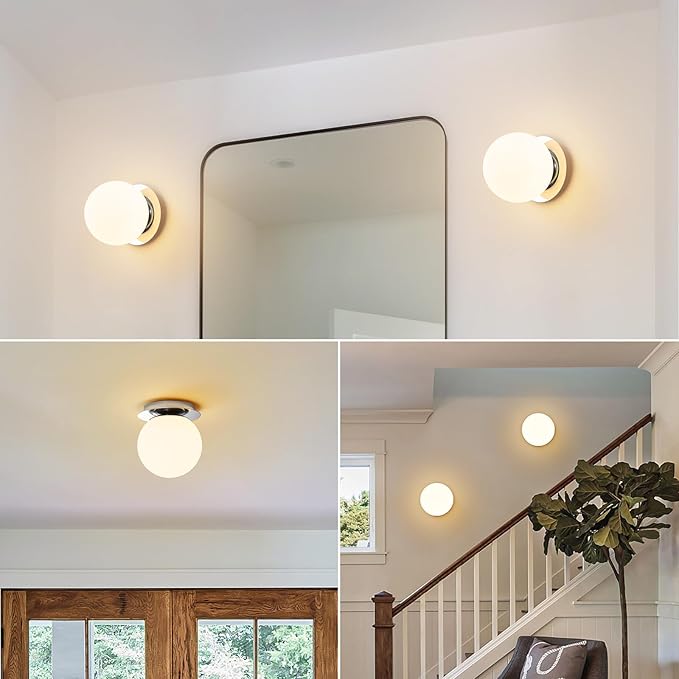 Modern Glass Globe Wall Sconce: Chrome Single Light