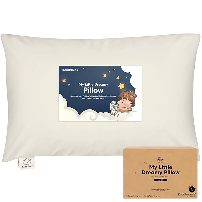 KeaBabies Toddler Pillow with Pillowcase, Jumbo 14X20 - Soft Organic Cotton Toddler Pillows for Sleeping - Machine Washable - Perfect for Travel, Toddler Bed Set (Clay)