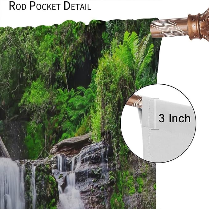 Natural Scenery Blackout Curtains, Spring Rustic Forest Waterfall River Landscape Window Drapes, for Bedroom Living Room 84" W X 84" L