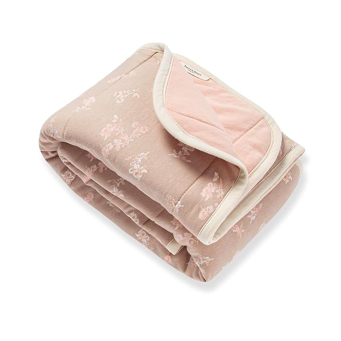 Burt's Bees Baby Reversible Blanket, Nursery, Stroller & Tummy-Time Organic Jersey Cotton Quilted Infant & Toddler Bedding