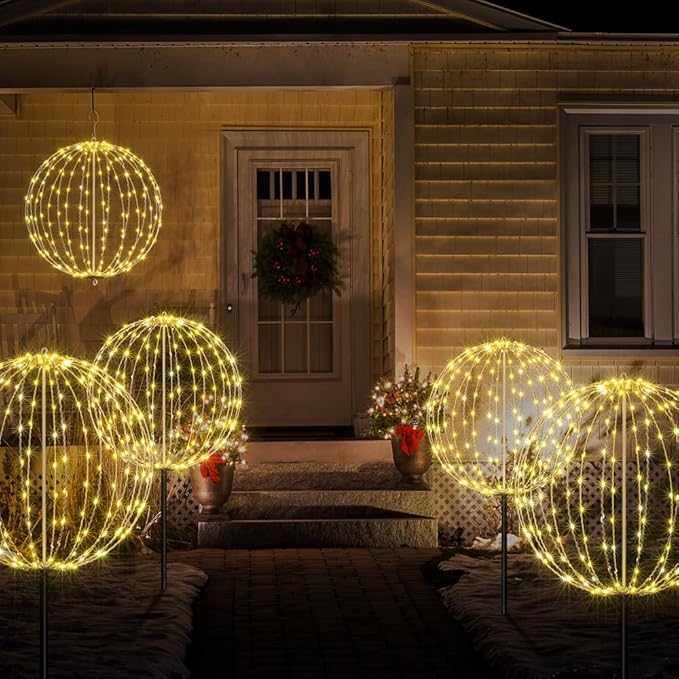 LIGHTSHARE 20IN 200LED Light Ball Yard Decoration Pathway Lights Sphere Light Fold Flat Metal Frame Indoor Outdoor Waterproof Garden Lights, Plug in