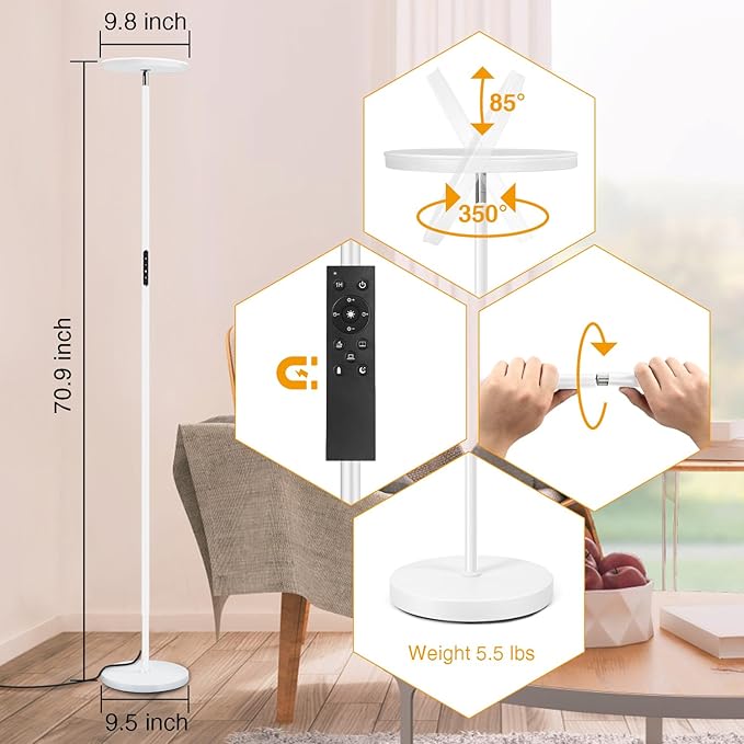OUTON Floor Lamp, 30W/3000LM LED Modern Torchiere Sky Lamp, Bright Dimmable