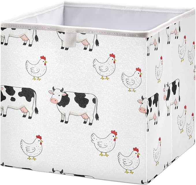 Farm Cows Chickens Storage Bins Rectangular Foldable Storage Baskets Bin Waterproof Home Organizer with Handles Basket for Blanket Clothes