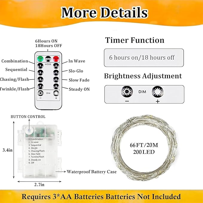 2-Pack Fairy Lights Battery Operated