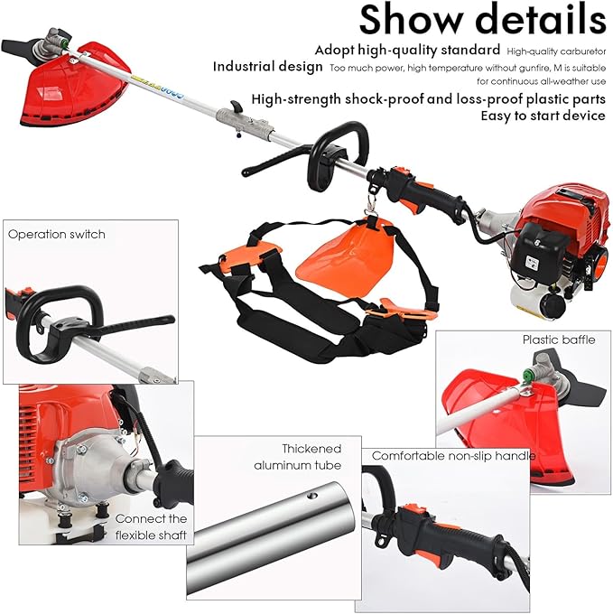 String Trimmer, 2 Stroke 52CC Gas Powered,Lawn Mower for Weeds and Grass,5 in 1,Red Red