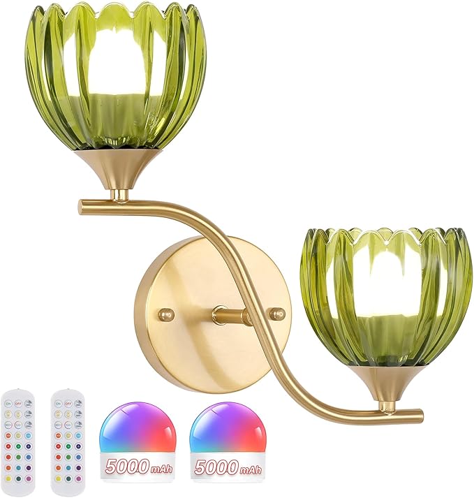 Battery Operated Wall Sconce, 2-Lights Vinatge Brass Wall Lighting