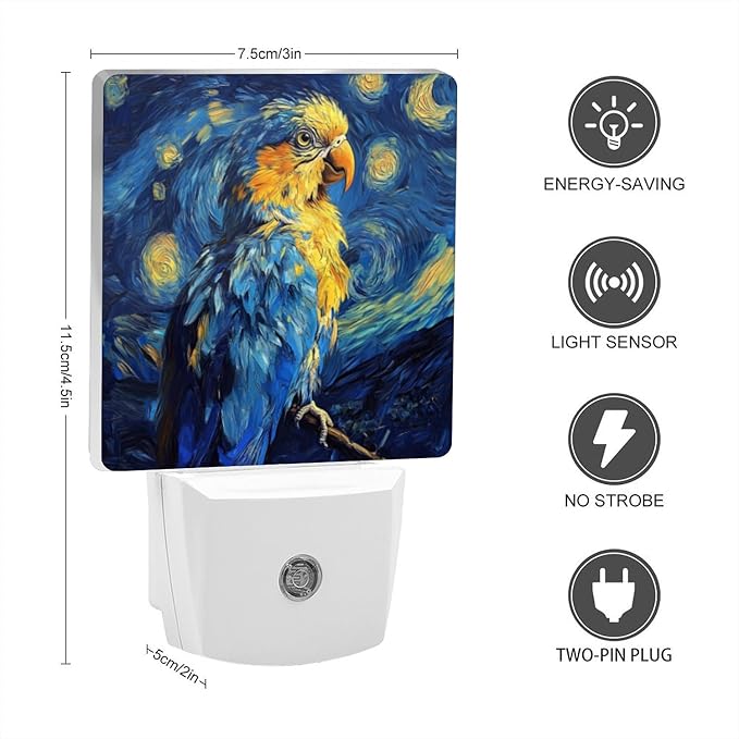 LED Night Lights Plug into Wall, Starry Night Parrot Decorative Night Lights
