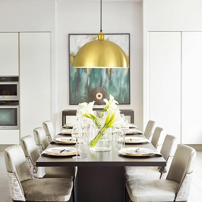 Gold Pendant Light, Elegant Semi-Circular Shade Design, Adjustable Height