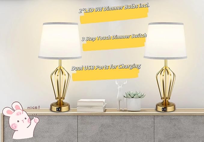 Touch Table Lamps Set of 2, nightstand lamp