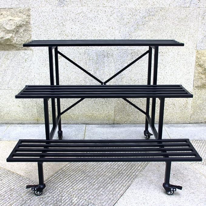 Zhongma 3 Tier Sturdy Metal Plant Stand with Wheels, L35.43 x W26 x H26 inch, Heavy Duty Plant Holder for Home Indoor and Outdoor, 660 LBS Capacity & Heavy Duty Construction