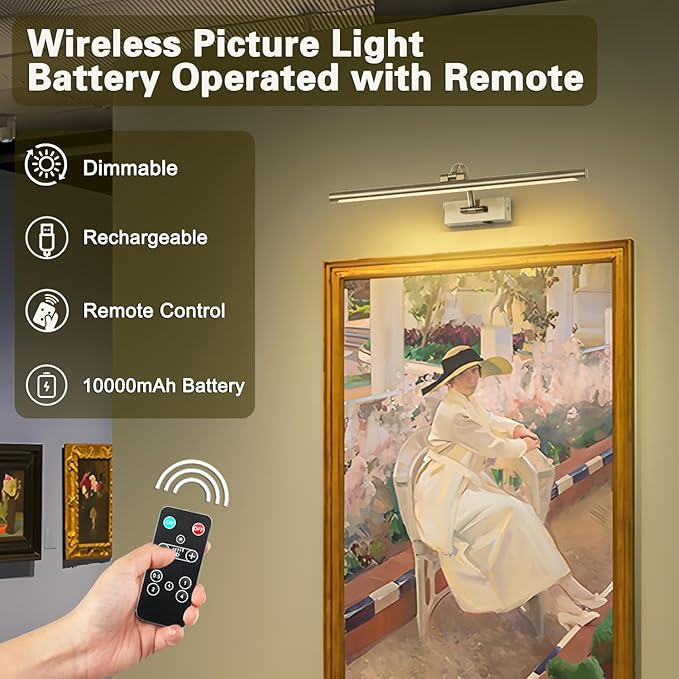 Wireless Picture Lights Rechargeable Gallery Lighting Battery Picture Frame