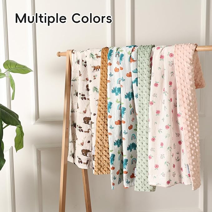 david's kids Muslin Minky Baby Blanket for Boys with Muslin Cotton Front and Dotted Fleece Backing, Breathable and Soft Lightweight Receiving Blanket for Newborns, 40x50 Inches, Woodland Animals