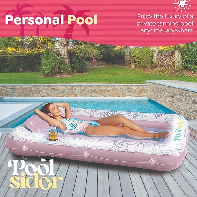 Premium Inflatable Tanning Pool Lounger | Large Inflatable Tanning Bed for Adults - 4 in 1 Multipurpose Suntan Tub | Pool Floats Adults, Inflatable Pool Float | Tanning Float - Sunbathing Pool Raft