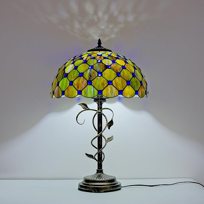 Tiffany Style Table Lamp, Stained Gradient Mable Green Glass Desk Lamp
