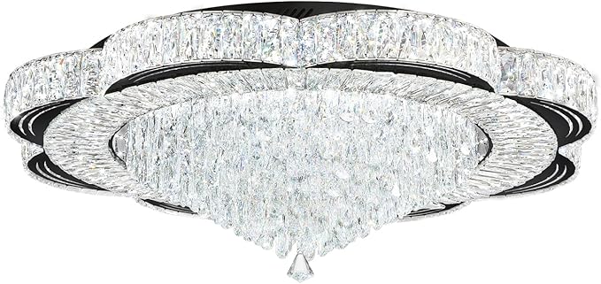 Modern Empire Crystal Chandelier Black 40inches Crystal Raindrop Ceiling Light
