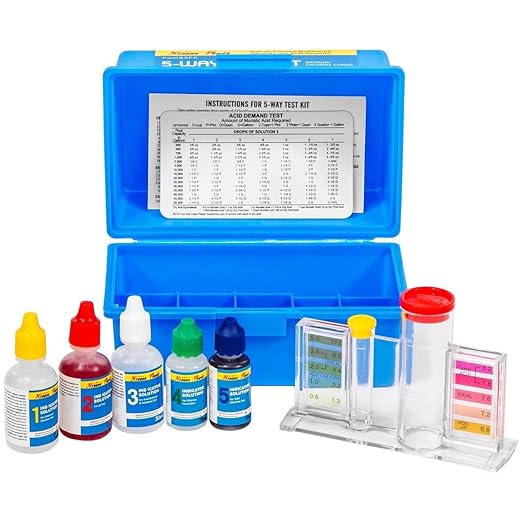 XtremepowerUS 5-Way Swimming Pool Test Kit pH, Chlorine, Bromine, Alkalinity Chemistry Testing with Case Spa, Inground Above Ground Pool Residential