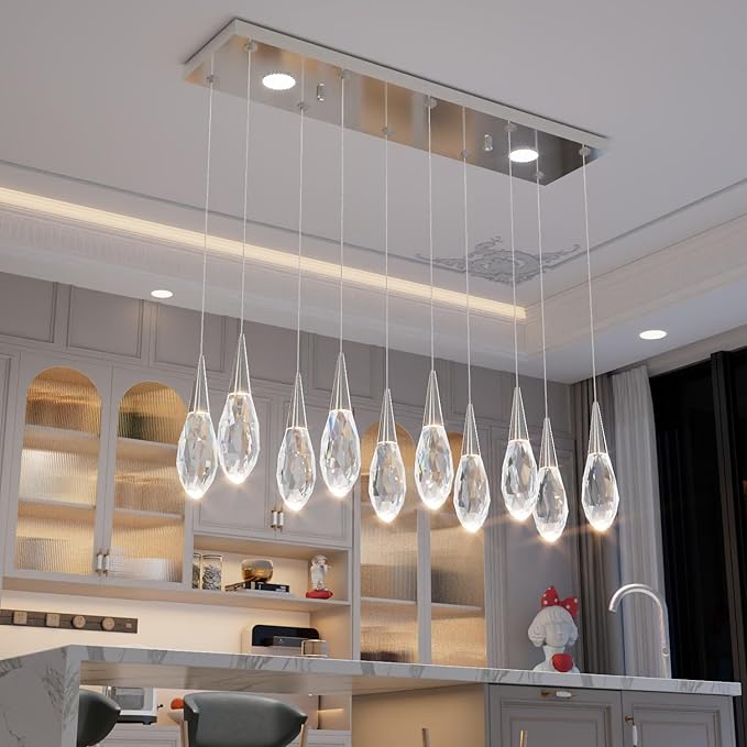 10-Lights Modern Rectangular Chandelier LED Silver Rectangular Pendant Light