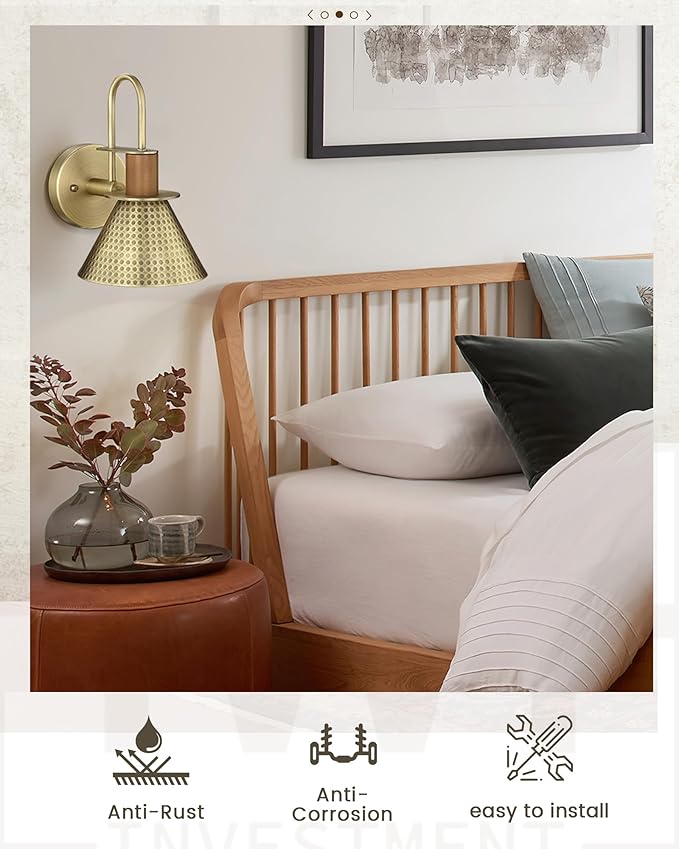 Antique Brass Wall Sconce, HWH Hammered Barn Wall Light Fixtures, 1-Light