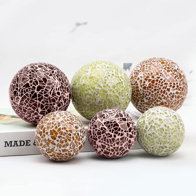3 PCS 3.35inch Glass Mosaic Sphere Balls Mix Color Table Bowls Vases Centerpieces Set Christmas Party Living Room Thanksgiving Wedding Festival Decorative Orbs
