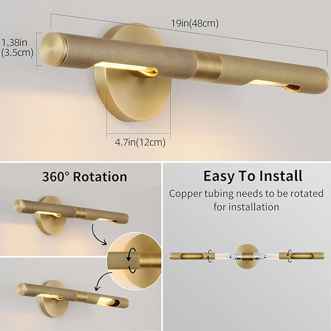 Knurled Picture Light, 19in Brass Picture Light