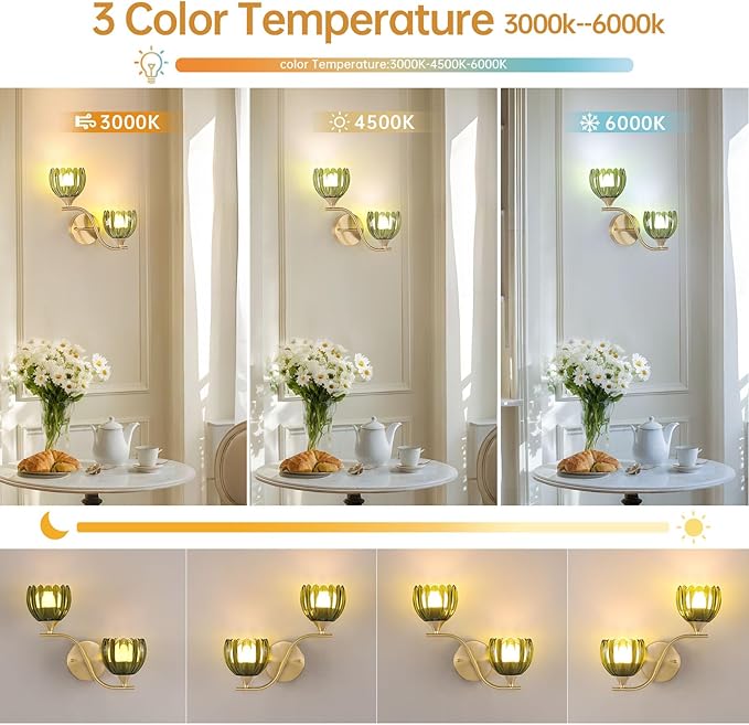 Battery Operated Wall Sconce, 2-Lights Vinatge Brass Wall Lighting