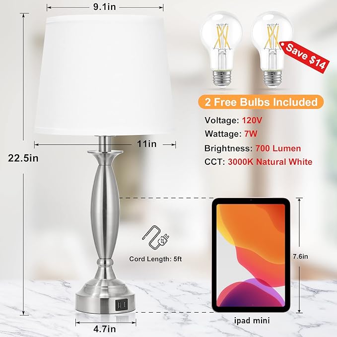 White Lamps for Bedrooms Set of 2