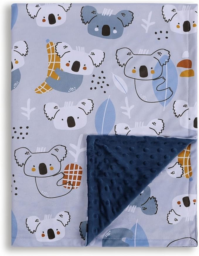 Baby Blanket for Boys Girls Soft Minky with Double Layer Dotted Backing, Koala Printed 30 x 40 Inch Receiving Blanket