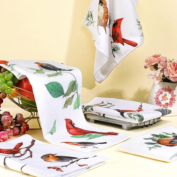 Set of 6 Birds Kitchen Towels Hummingbird Tea Towels Absorbent Dish Towels Birds on Branch 24 x 16 Inches Kitchen Gifts Cardinal Hand Towels Bird Lover Gifts for Farmhouse Kitchen Bathroom Decorations