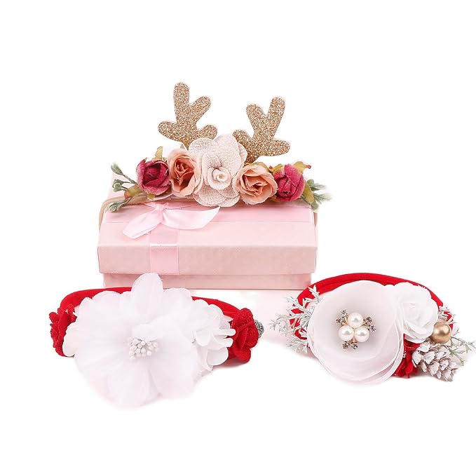 cherrboll 3pcs Baby Girl Headbands Flowers, Super Soft & Stretchy Nylon Floral Hairbands for Newborn Toddler