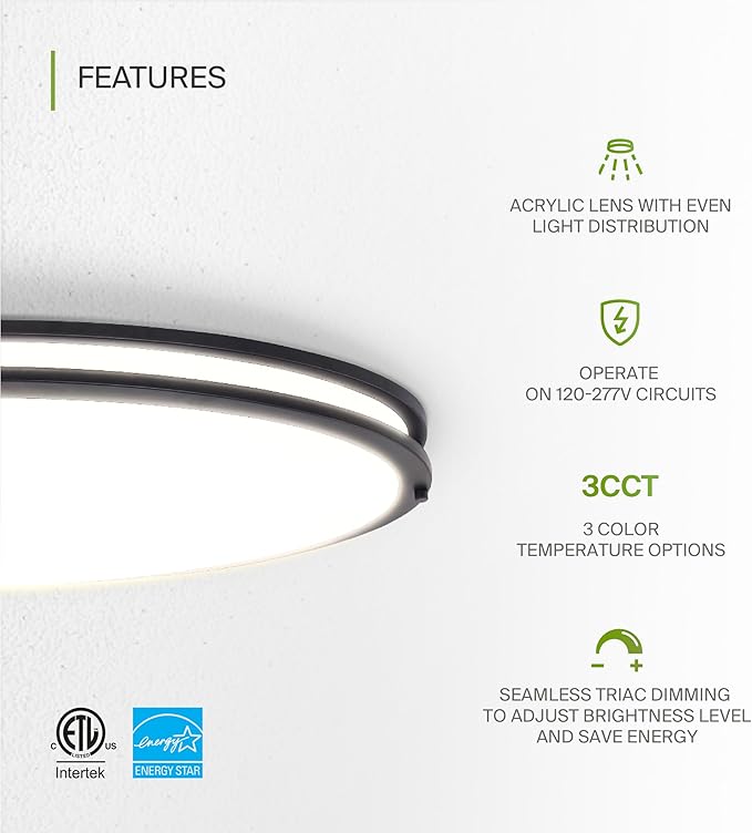 ASD LED 32" Oval Flush Mount Lighting, Close to Ceiling Light Fixture | 3CCT