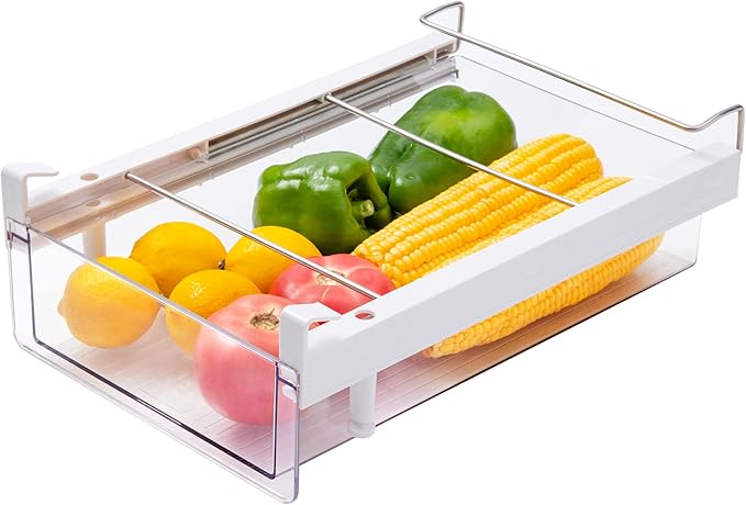 vacane Refrigerator Organizer Drawer,Plastic Fridge Drawer With Handle Pull Out Fridge Bins Organizer, Extra-Long Stretch 19.5",Cheese, Deli Meat, Drinks, Fruit, Vegetable