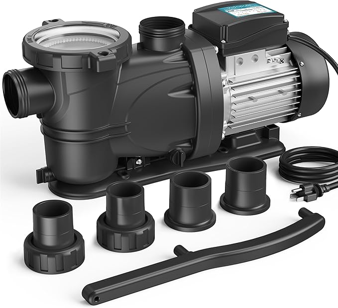 In/Above Ground Pool Pump, Self Primming High Flow (with Timer, 2HP, 8120 GPH, 115V)