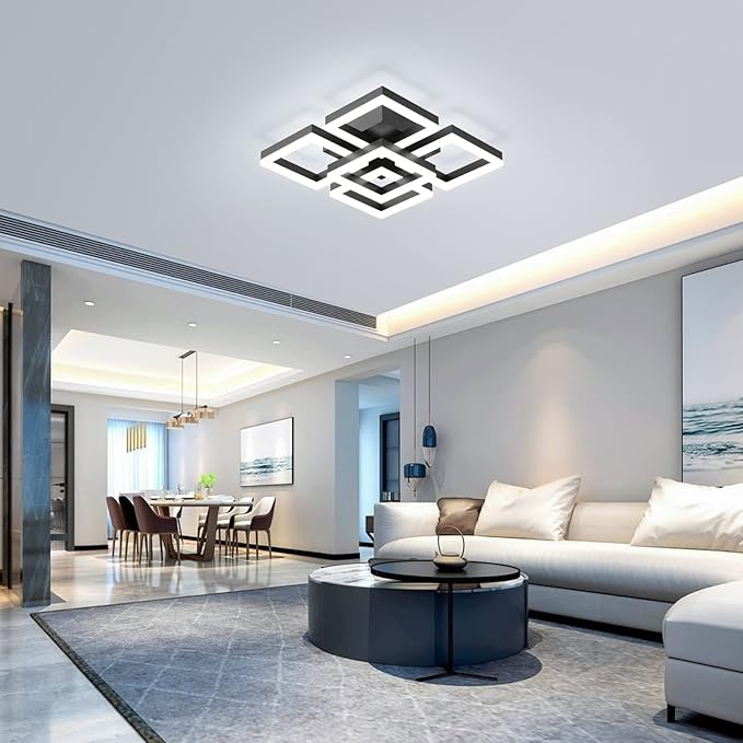 GEADI Modern LED Ceiling Light, 64W Dimmable Black Flush Mount Light 5-Square