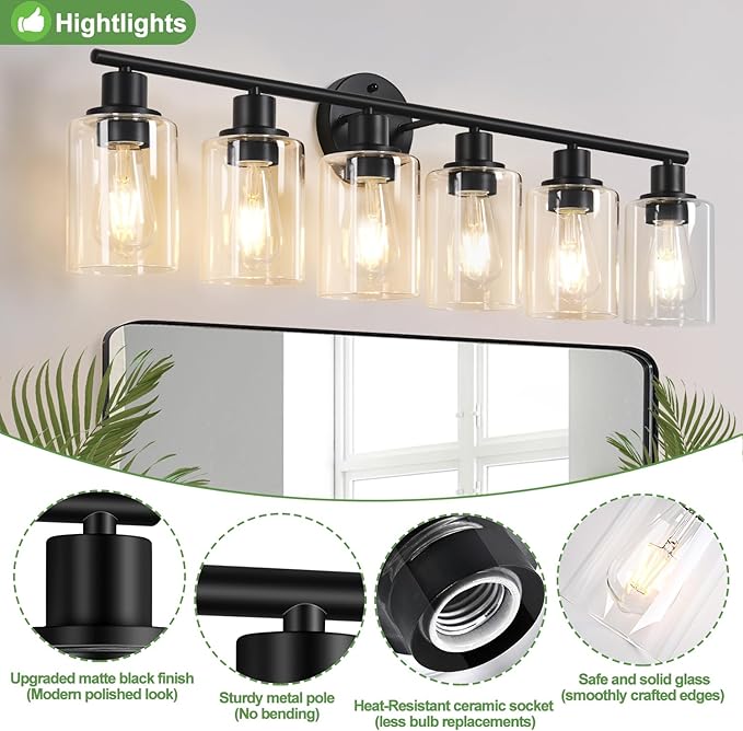 6-Light Bathroom Light Fixtures, Bathroom Wall Lamp
