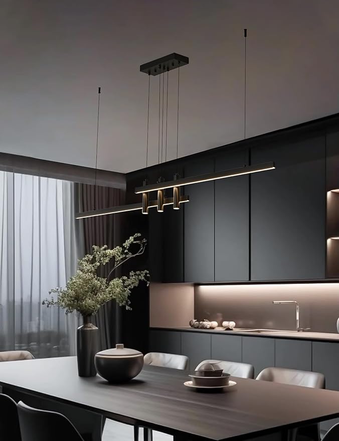 Modern Black Linear Pendant Lights Kitchen Island Lighting Minimalist Led