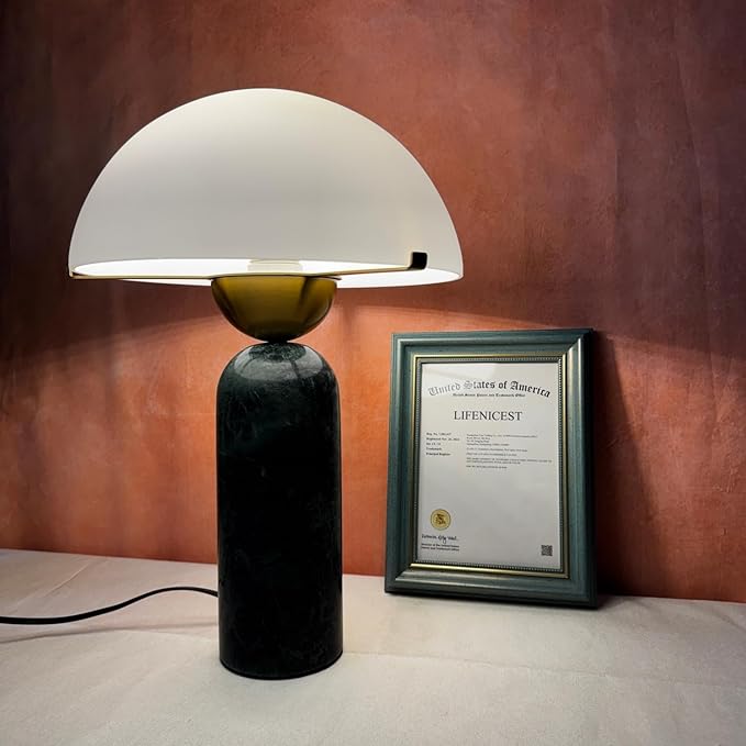 Modern Dome Shaped Table Lamp Mid-Century Accent Lamp Green Marble Desk Lamp