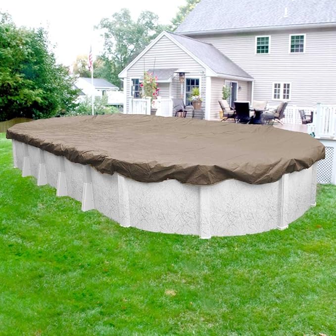 Robelle 16 x 32 ft Professional Tan Winter Oval Pool Cover for Above Ground Pools, 4 ft Overlap (20 x 36 ft Cover Size), Solid 12 x 12 Scrim, 3.7 oz/yd2, 15-Year Warranty, Style: 571632-4-ROBA