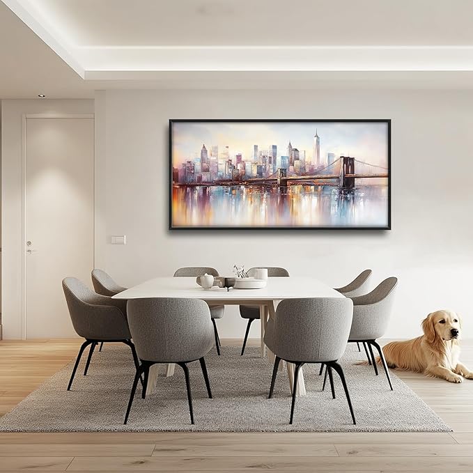 Olivine Large Wall Art, Brooklyn Bridge Pictures Wall Decor, New York Cityscape Canvas Prints Painting, Framed Artwork for Bathroom Bedroom Living Room Office Home Decoration 60"x30"