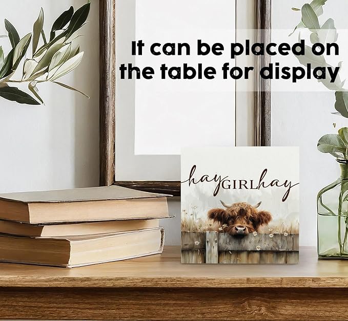 Highland Cow Bathroom Decor Sign - Farmhouse Western Animal Bathroom Decor,Rustic Farm Animal Hay Girl Hay Signs,Highland Cow Gifts for Women Signs & Plaques